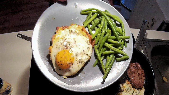 Fried "Chegg" -Merged Cheese & Eggs- On Pork Chop - KetoKookin'