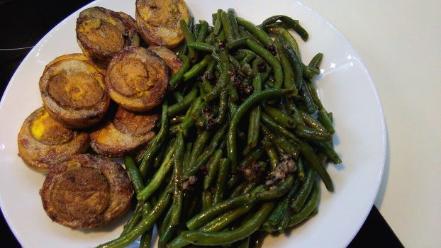 Fried Boiled Eggs with String Beans