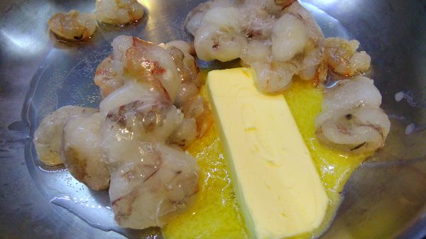 Shrimps with Butter in Pan