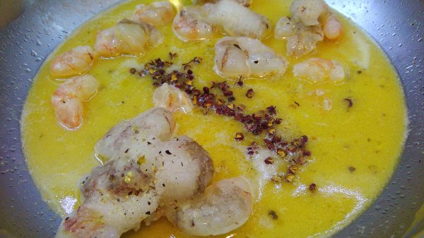 Shrimps with Butter & Seasonings in Pan