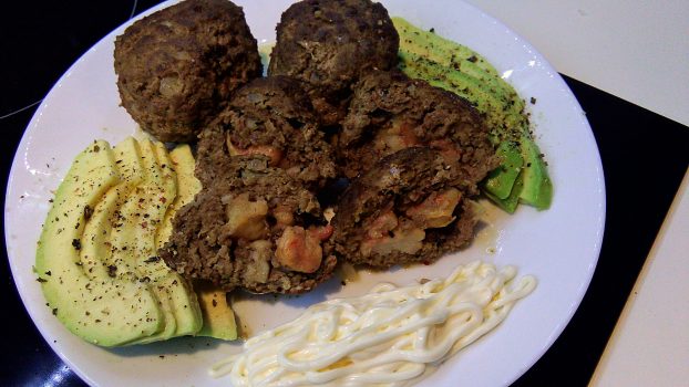 Shrimp Stuffed Meatballs with Avocado and Mayo